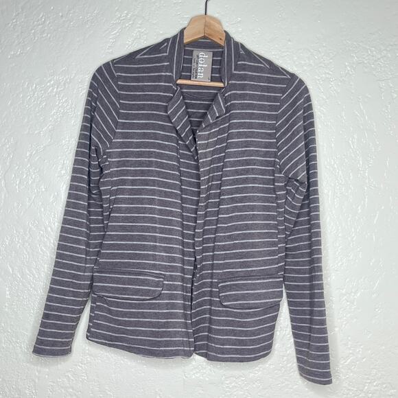 Dolan Women's Taupe Stripe Open Front Long Sleeve Jersey Blazer Size Large - Picture 1 of 7
